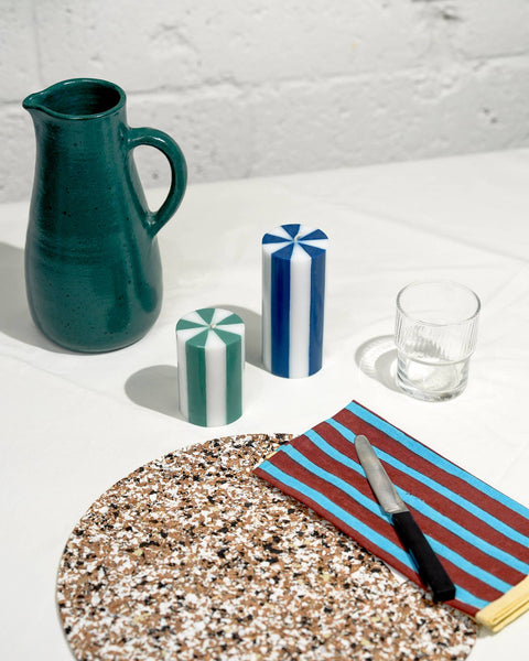 Stripe Pillar Candle M (STOCK): Bright Red / White