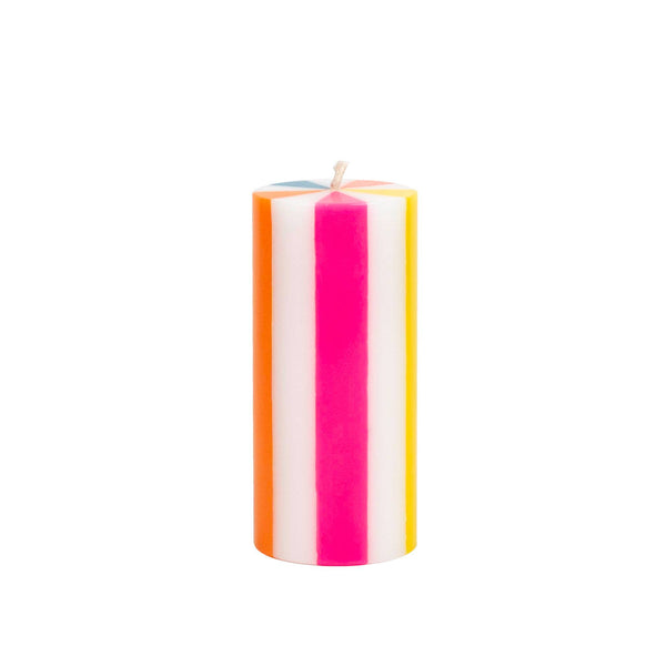 Stripe Pillar Candle M (STOCK): Bright Red / White