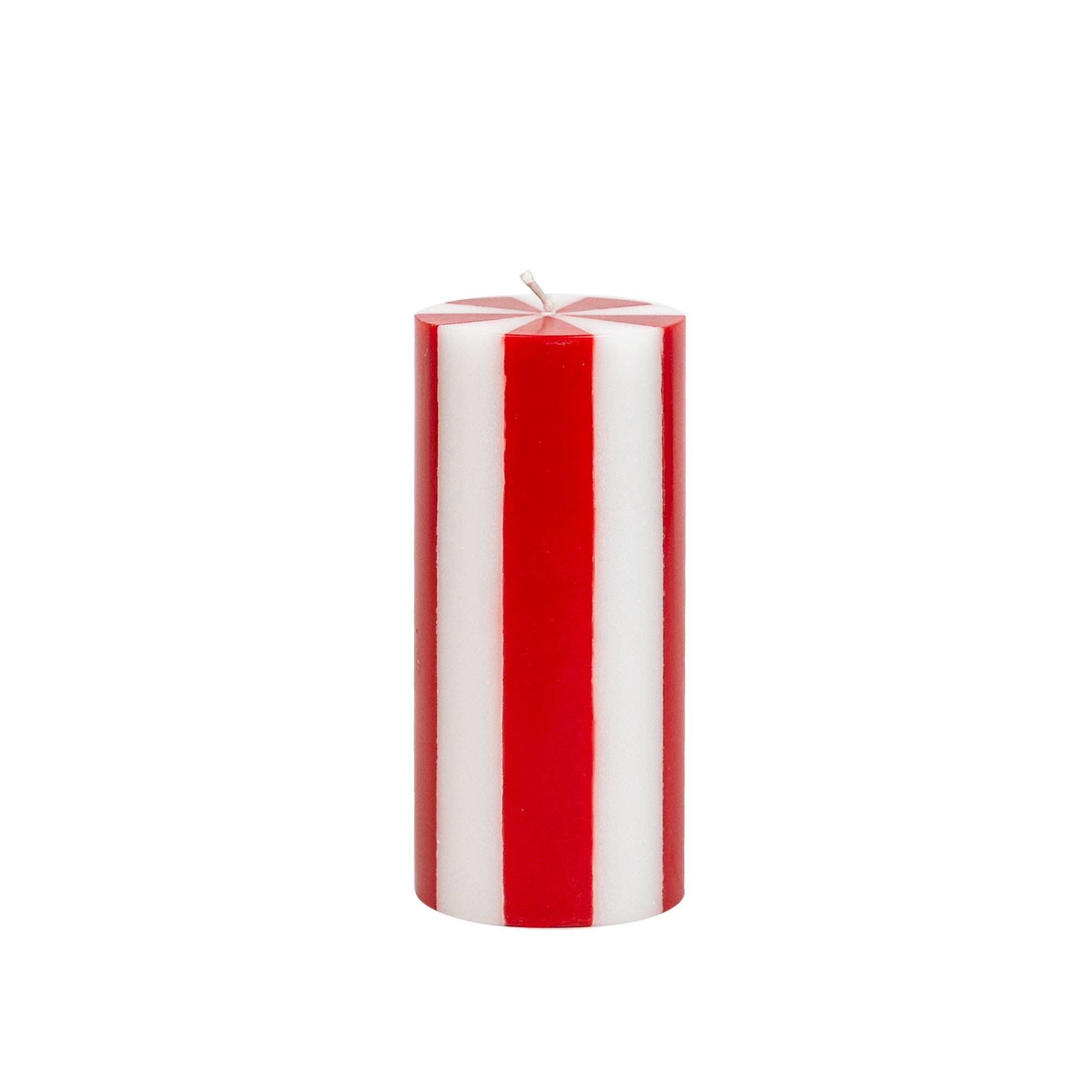 Stripe Pillar Candle M (STOCK): Bright Red / White