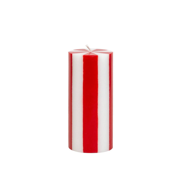 Stripe Pillar Candle M (STOCK): Bright Red / White