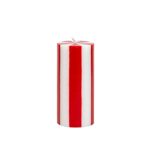 Stripe Pillar Candle M (STOCK): Bright Red / White
