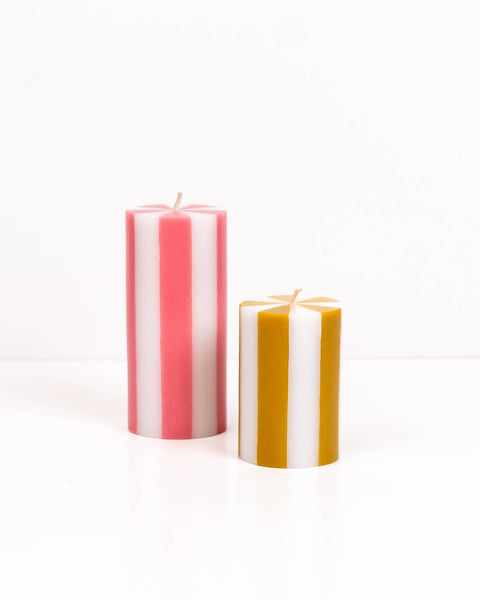 Stripe Pillar Candle M (STOCK): Bright Red / White