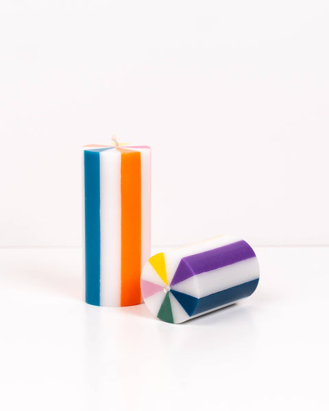 Stripe Pillar Candle M (STOCK): Bright Red / White