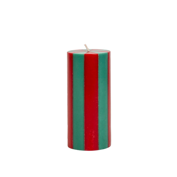 Stripe Pillar Candle M (STOCK): Bright Red / White