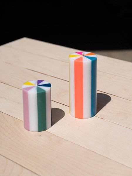 Stripe Pillar Candle M (STOCK): Bright Red / White