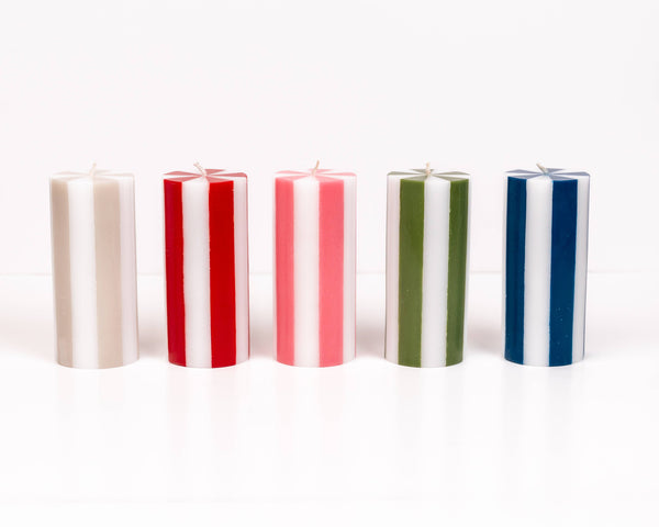 Stripe Pillar Candle M (STOCK): Bright Red / White